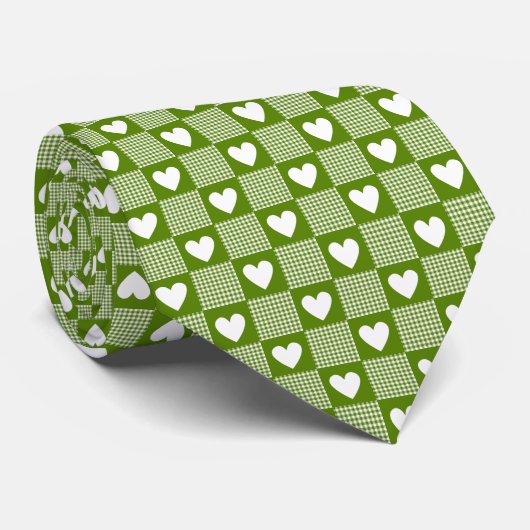 Cravate Avocado Green Gingham Heart Patch Plaid Neck Tie (Roulé)