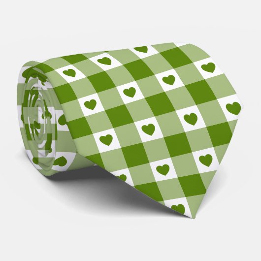 Cravate Avocado Green Heart Plaid Gingham Retro Neck Tie (Roulé)