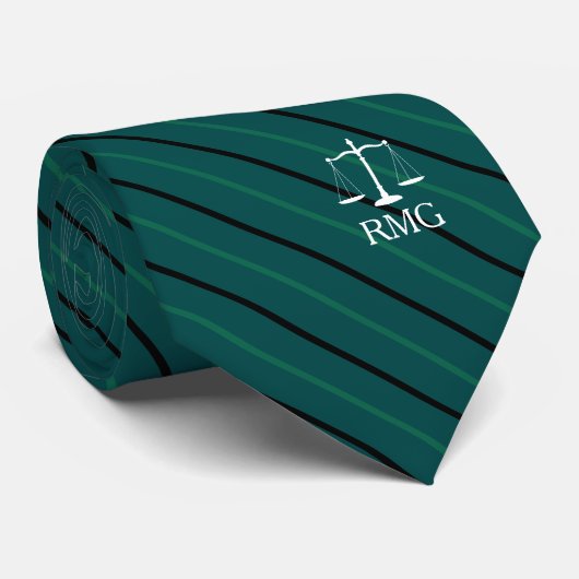 Cravate Avocat fait sur commande rayé vert-foncé (Roulé)