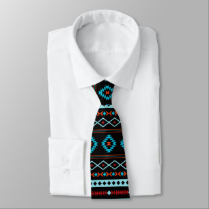 Cravate Aztec Blues Rouges Motifs Mixtes Noirs Rpt Motif