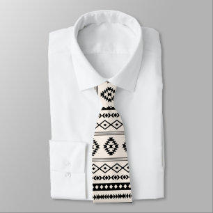 Cravate Aztec Noir sur Crème Motifs mixtes Répéter Motif