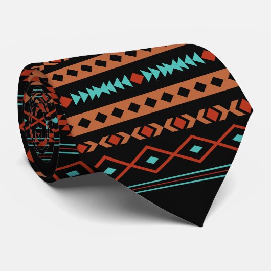 Cravate Aztec Rusts Turquoise Noir Motifs mélangés Motif (Roulé)