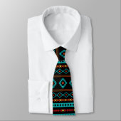Cravate Aztec Turquoise Reds Yel Blk Motifs Mixtes Rpt Mot (Attaché)
