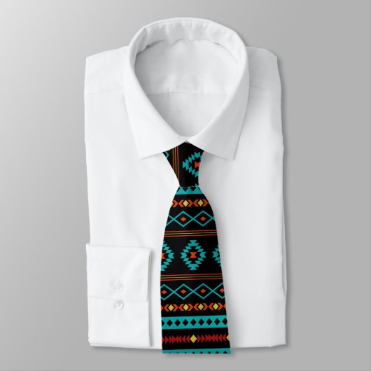 Cravate Aztec Turquoise Reds Yel Blk Motifs Mixtes Rpt Mot (Attaché)