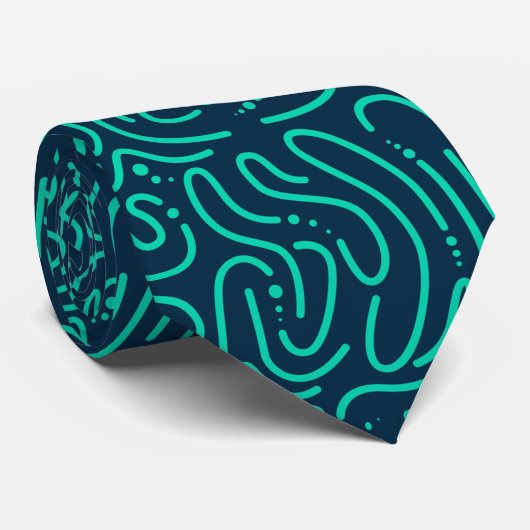 Cravate azul con líneas curvas en verde (Roulé)