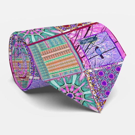 Cravate Azulejos Geometric Tiles with Bird of Peace (Roulé)