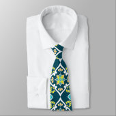 Cravate Azulejos minty et turquoise aux éléments jaunes (Attaché)