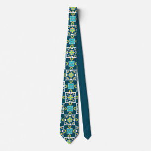 Cravate Azulejos minty et turquoise avec éléments jaunes C
