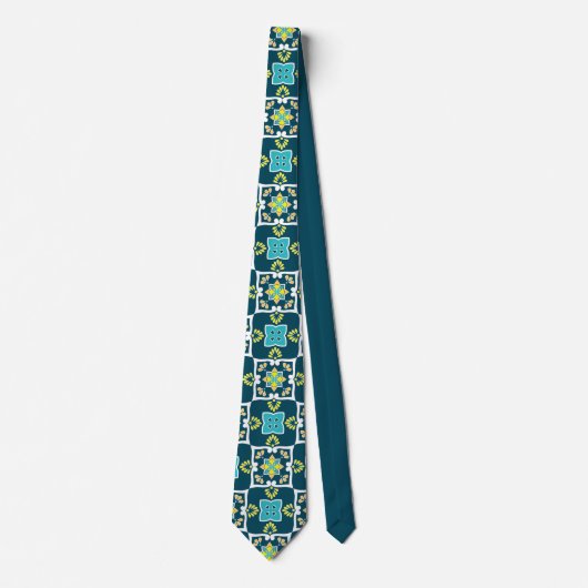 Cravate Azulejos minty et turquoise avec éléments jaunes C (Devant)