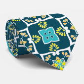 Cravate Azulejos minty et turquoise avec éléments jaunes C (Roulé)