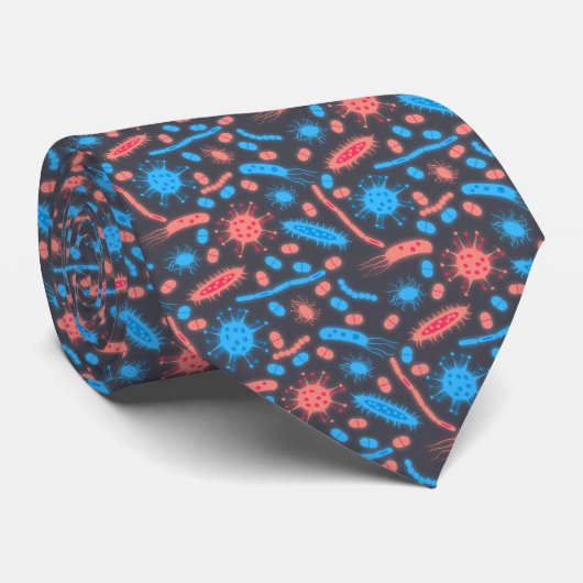 Cravate Bactérie lumineuse Microorganisme rose bleu (Roulé)