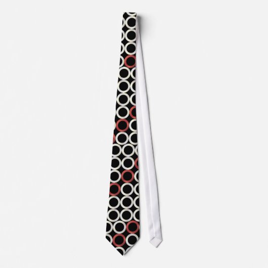 Cravate Bagues Mod/ perle + rouge sur fond noir (Devant)