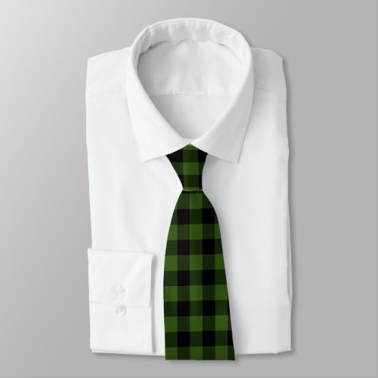 Cravate Baguette Plaid de Buffalo Vert et Noir (Attaché)