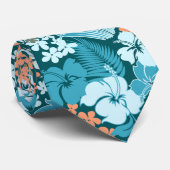 Cravate Baie de Kona Hawaïen Hibiscus sarcelle et Eucalypt (Roulé)