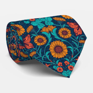 Cravate Baies Art Nouveau en bleu et jaune