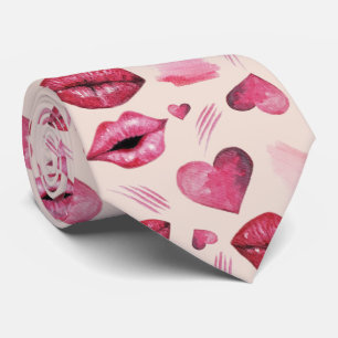 Cravate Baisers Et Coeurs Motif Aquarelle
