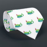 Cravate Baleine à eau mignonne avec chapeau de Santa<br><div class="desc">What a delightful image for the ocean lover. A cute Christmas whale created in watercolor,  with a solive Santa Hat perched on his head Adorable.</div>