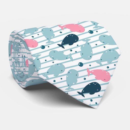 Cravate Baleines En Bleu Rose Marine (Roulé)
