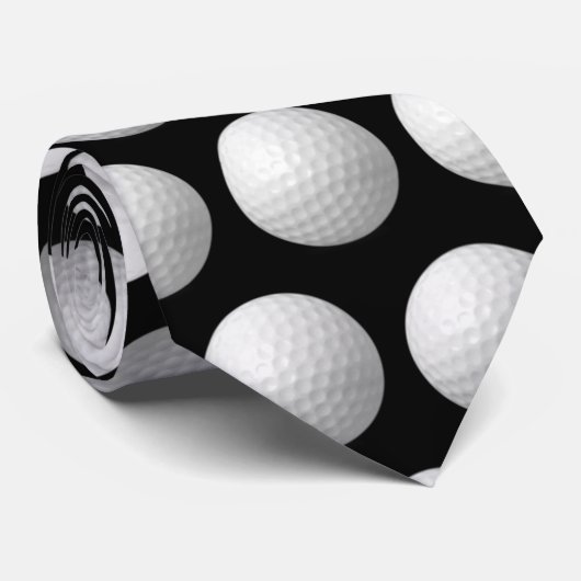 Cravate balles de golf blanches sur noir (Roulé)