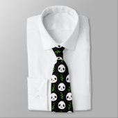Cravate Bambou Motif Kawaii Panda En Blanc Noir (Attaché)