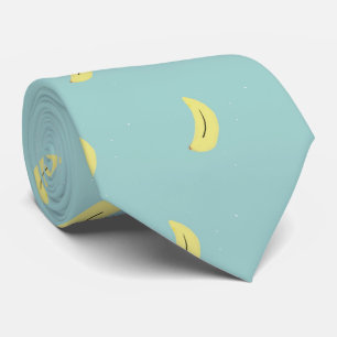 Cravate Banane jaune tirant bleu motif