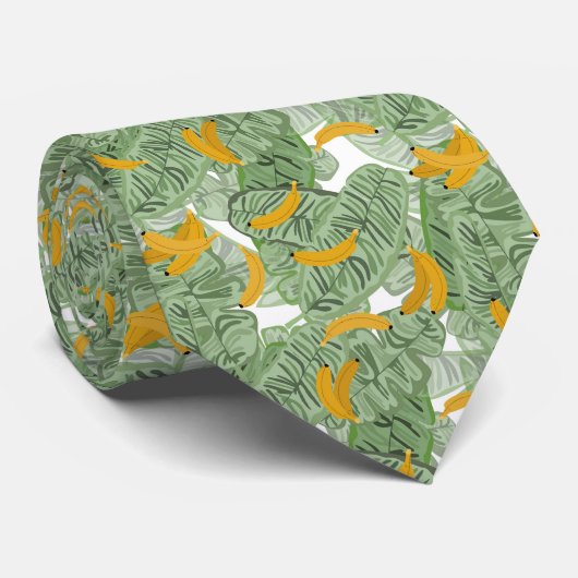 Cravate Banane tropicale moderne Motif vert (Roulé)