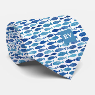 Cravate Banc de poissons de l'école navale à monogramme