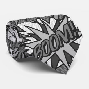 Cravate Bande dessinée noir et blanc Pop Art BOOM Super-hé