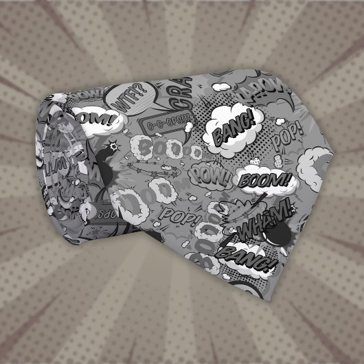 Cravate Bande dessinée noir et blanc Pop Art Superhero