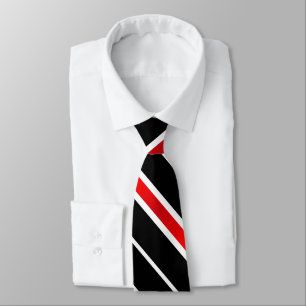 Cravate Bande diagonale simple rouge blanc et noire