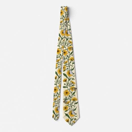 Cravate Bande florale Sunroot sur blanc cassé (Dos)