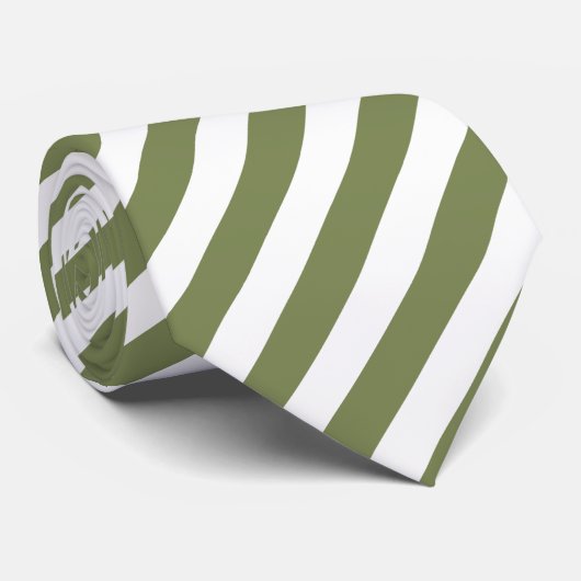 Cravate Bandes de bonbons vert olive et blanc (Roulé)
