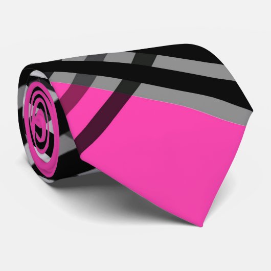 Cravate Bandes entrelacées en noir et blanc et gris sur un (Roulé)