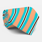 Cravate Bandes estivales - aqua, corail et brun (Roulé)