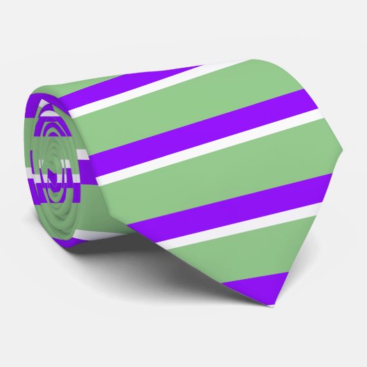 Cravate Bandes géométriques blanches violettes (Roulé)