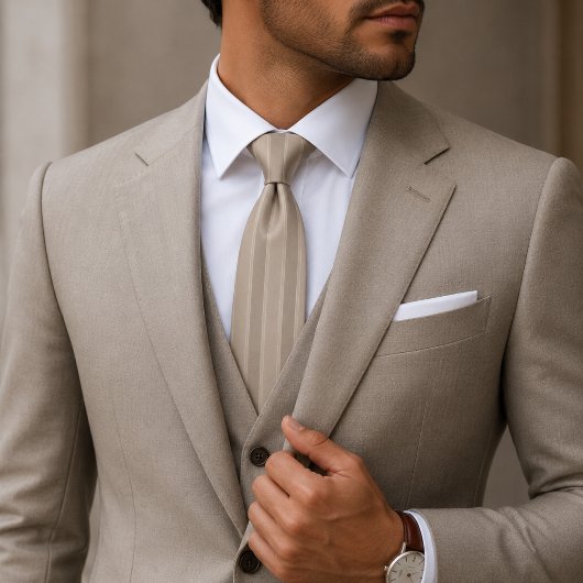 Cravate Bandes Jacquard Striées de Grès Luxueux et Taupe