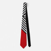 Cravate Bandes noires et blanches avec triangle rouge (Devant)