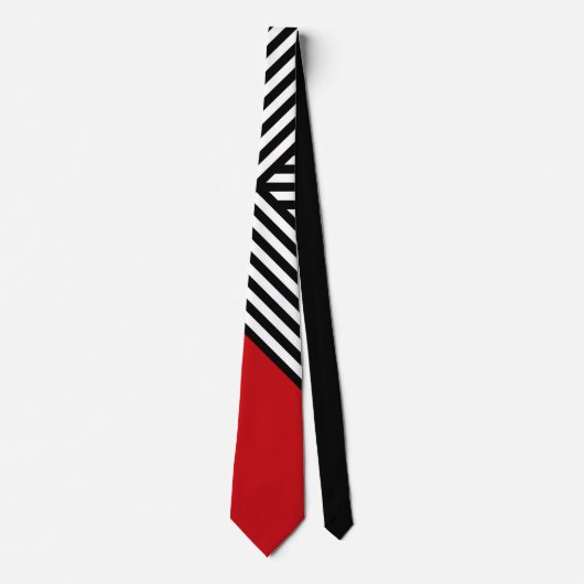 Cravate Bandes noires et blanches avec triangle rouge (Devant)