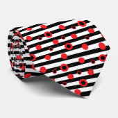 Cravate Bandes noires et blanches et cercles rouges motif (Roulé)