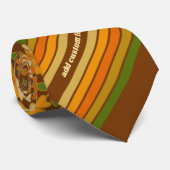 Cravate Bandes rétro et Fleurs funky avec nom personnalisé (Roulé)