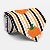 Cravate Bandes verticales citrouilles orange noir blanc (Roulé)