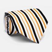 Cravate Bandes verticales orange noir blanc (Roulé)
