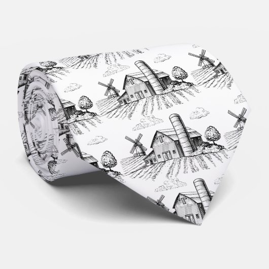 Cravate Barn Windmill Farm Sketch Motif hommes (Roulé)