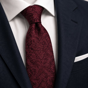 Cravate Baroque Damassé Jacquard de Luxe Vin de Bourgogne