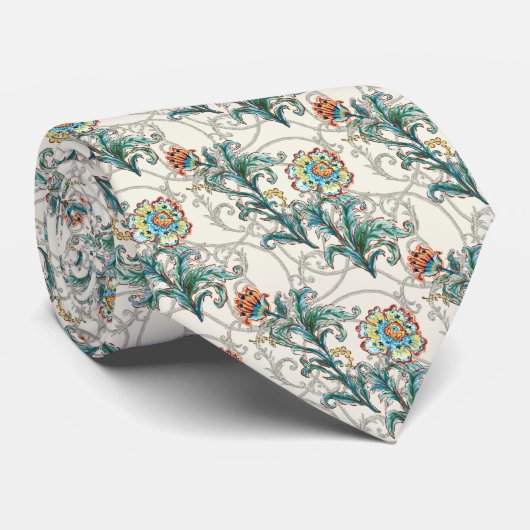 Cravate Baroque Floral Élégant Doré (Roulé)
