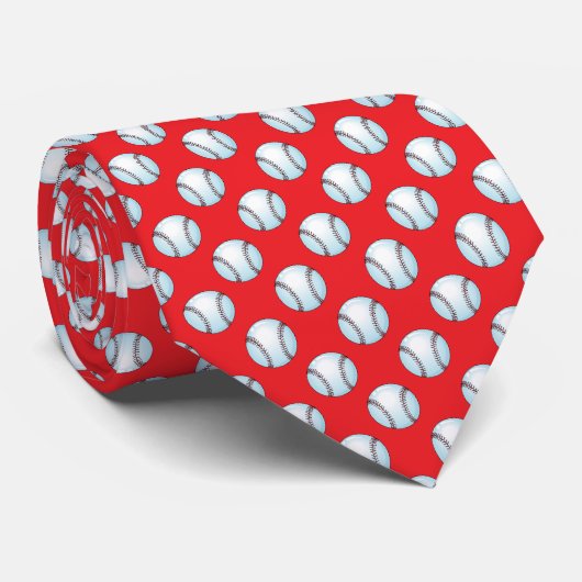Cravate Baseballs de l'équipe couleur rouge (Roulé)