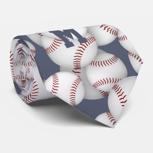 Cravate baseballs monogrammed sofballs motif (Roulé)