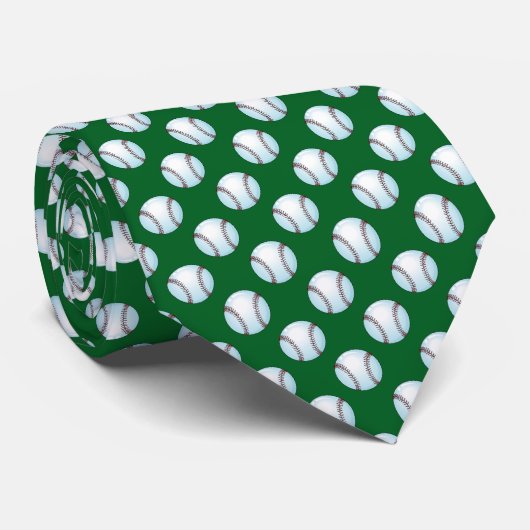 Cravate Baseballs sur la couleur d'équipe verte (Roulé)