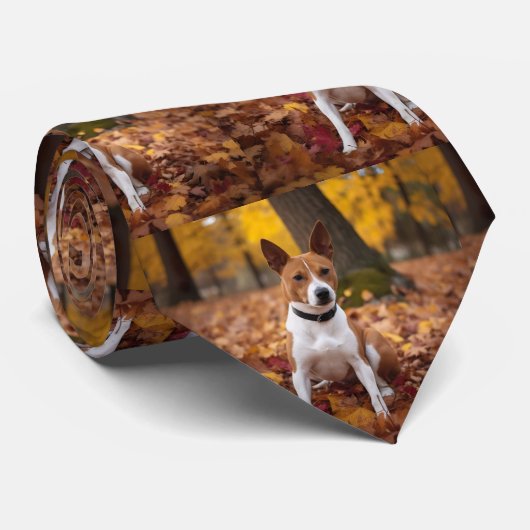 Cravate Basenji en automne Feuilles automne Inspiration (Roulé)
