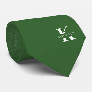 Cravate Basil Green Élégant Monogramme + Nom Un Côté